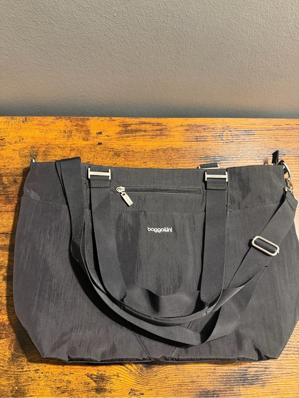 Baggallini Black Tote with Light Tan Interior